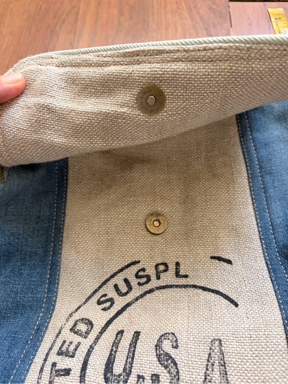 Myra Bag upcycled denim shoulder bag with canvas and leather - Picture 11 of 12